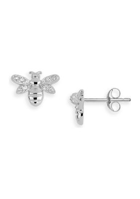 Sterling Silver Cubic Zirconia Bee Stud Earrings