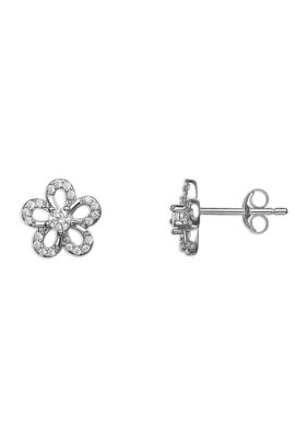 Belk Sterling Silver Sterling Silver Cubic Zirconia Open Flower Stud Earrings