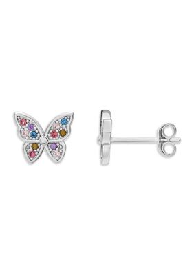 Belk Sterling Silver Sterling Silver Multi Color Butterfly Stud Earrings