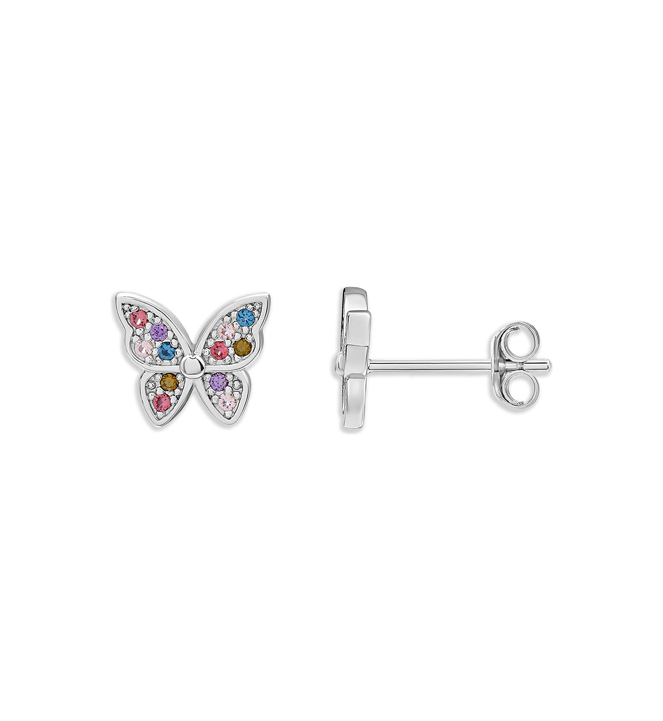 Sterling Silver Multi Color Butterfly Stud Earrings