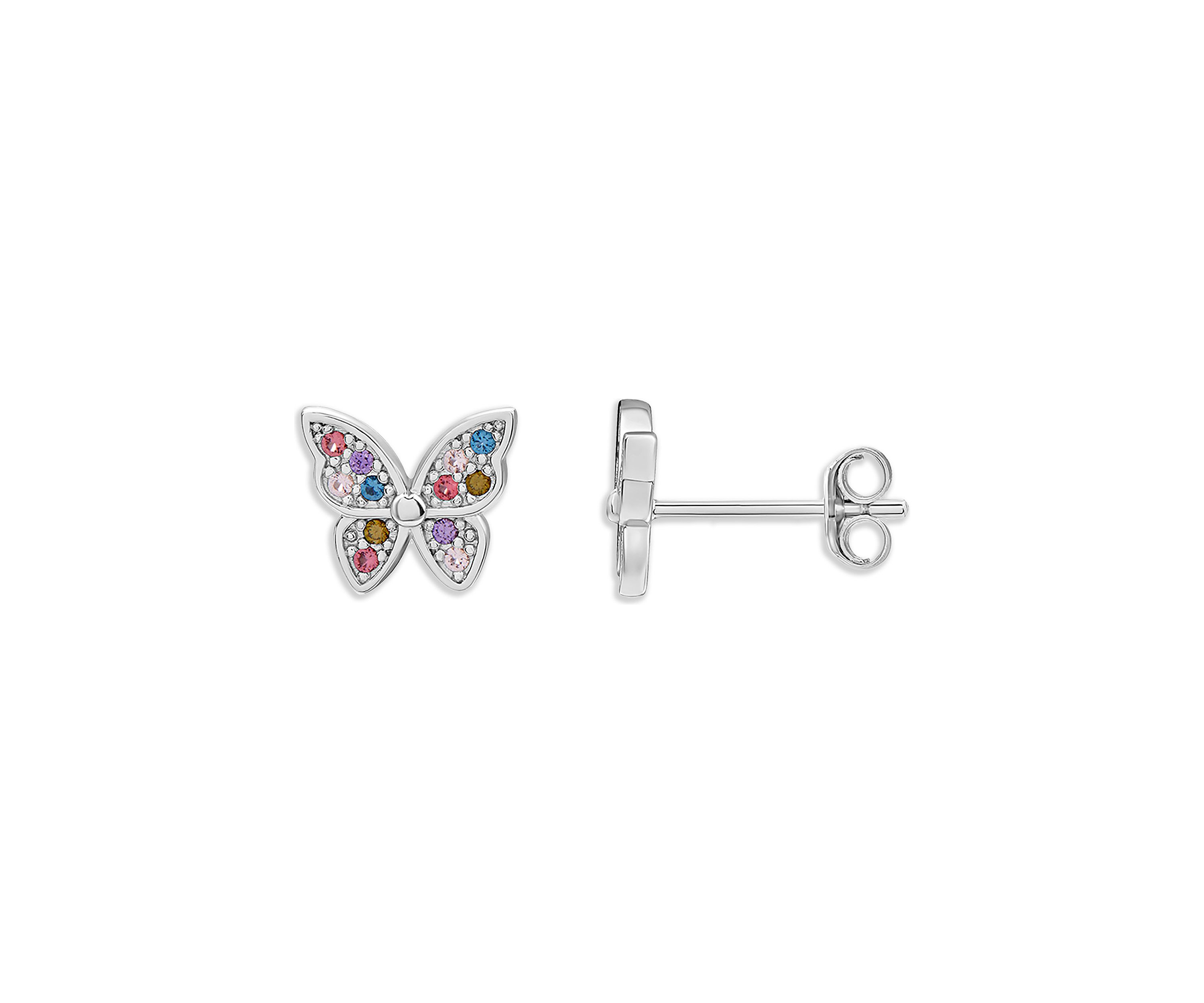Sterling Silver Multi Color Butterfly Stud Earrings