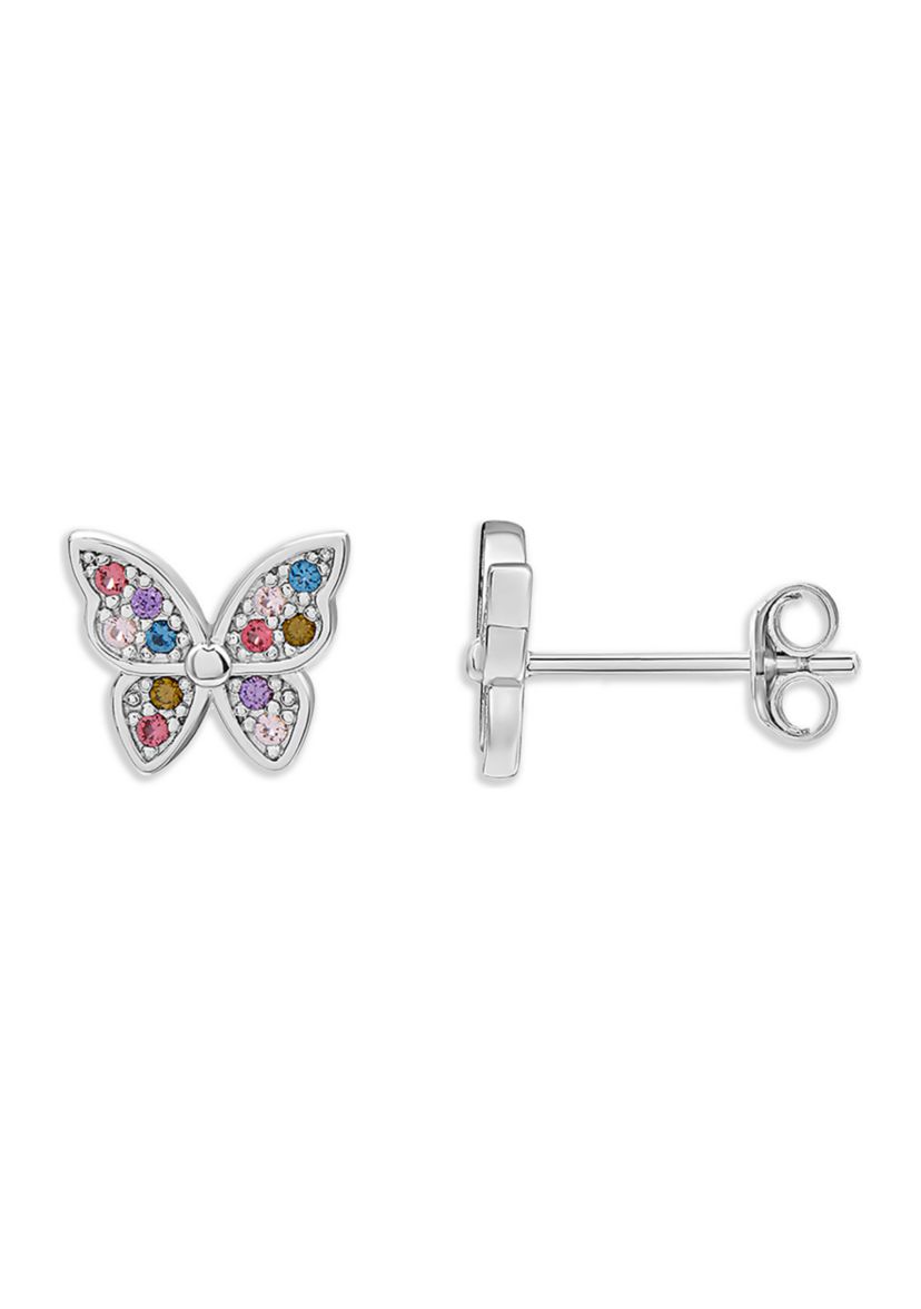Sterling Silver Multi Color Butterfly Stud Earrings