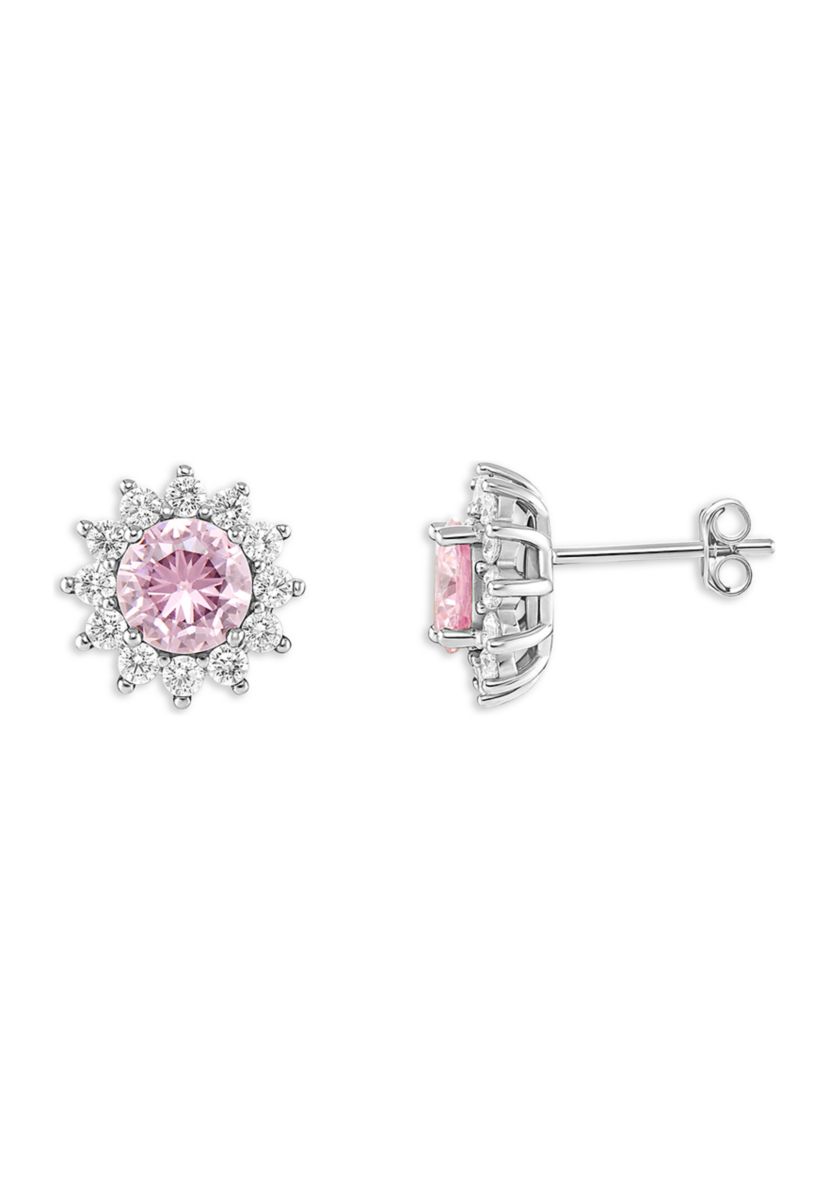 Sterling Silver Rose Cubic Zirconia Flower Stud Earrings