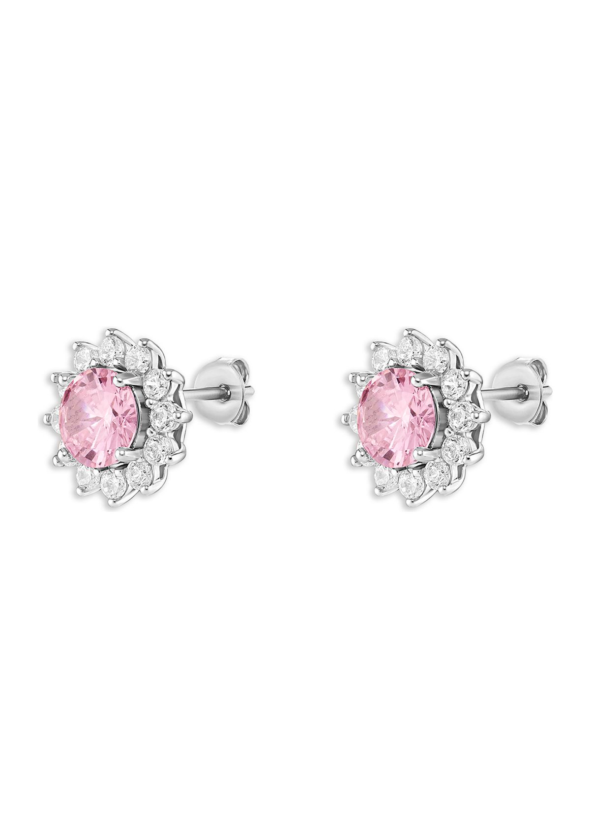 Sterling Silver Rose Cubic Zirconia Flower Stud Earrings