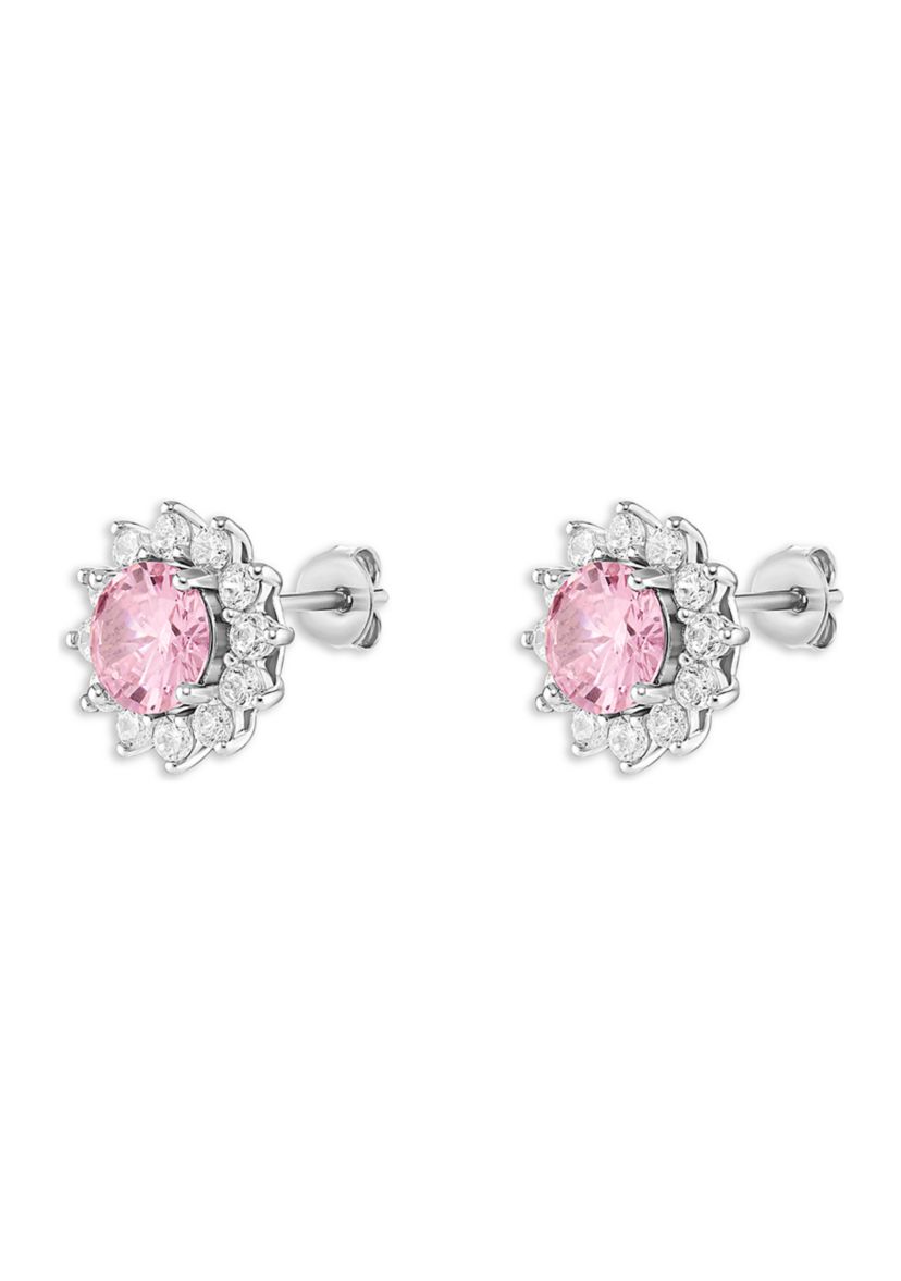 Sterling Silver Rose Cubic Zirconia Flower Stud Earrings
