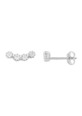 Sterling Silver Cubic Zirconia Curved Crawler Stud Earrings