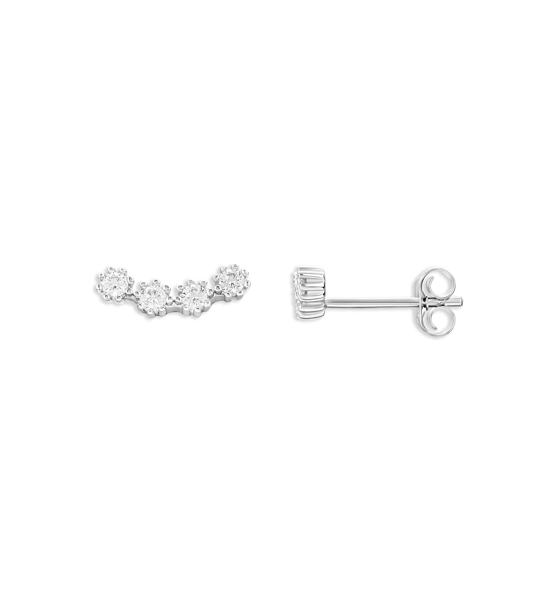 Sterling Silver Cubic Zirconia Curved Crawler Stud Earrings