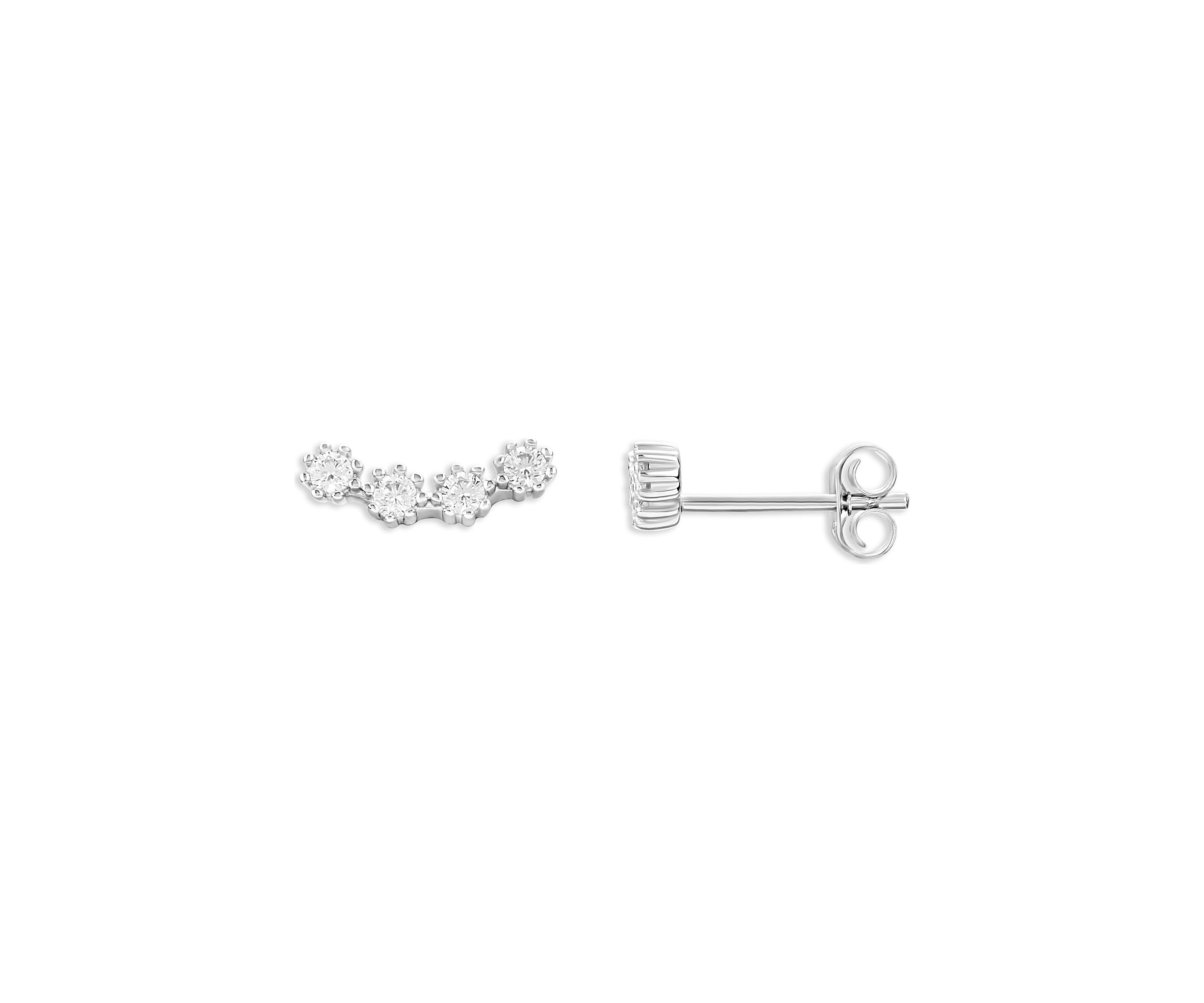 Sterling Silver Cubic Zirconia Curved Crawler Stud Earrings