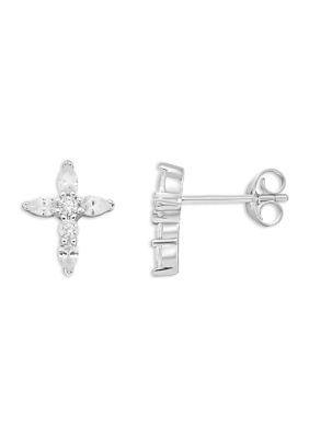 Belk Silverworks Sterling Silver Cubic Zirconia Cross Stud Earrings