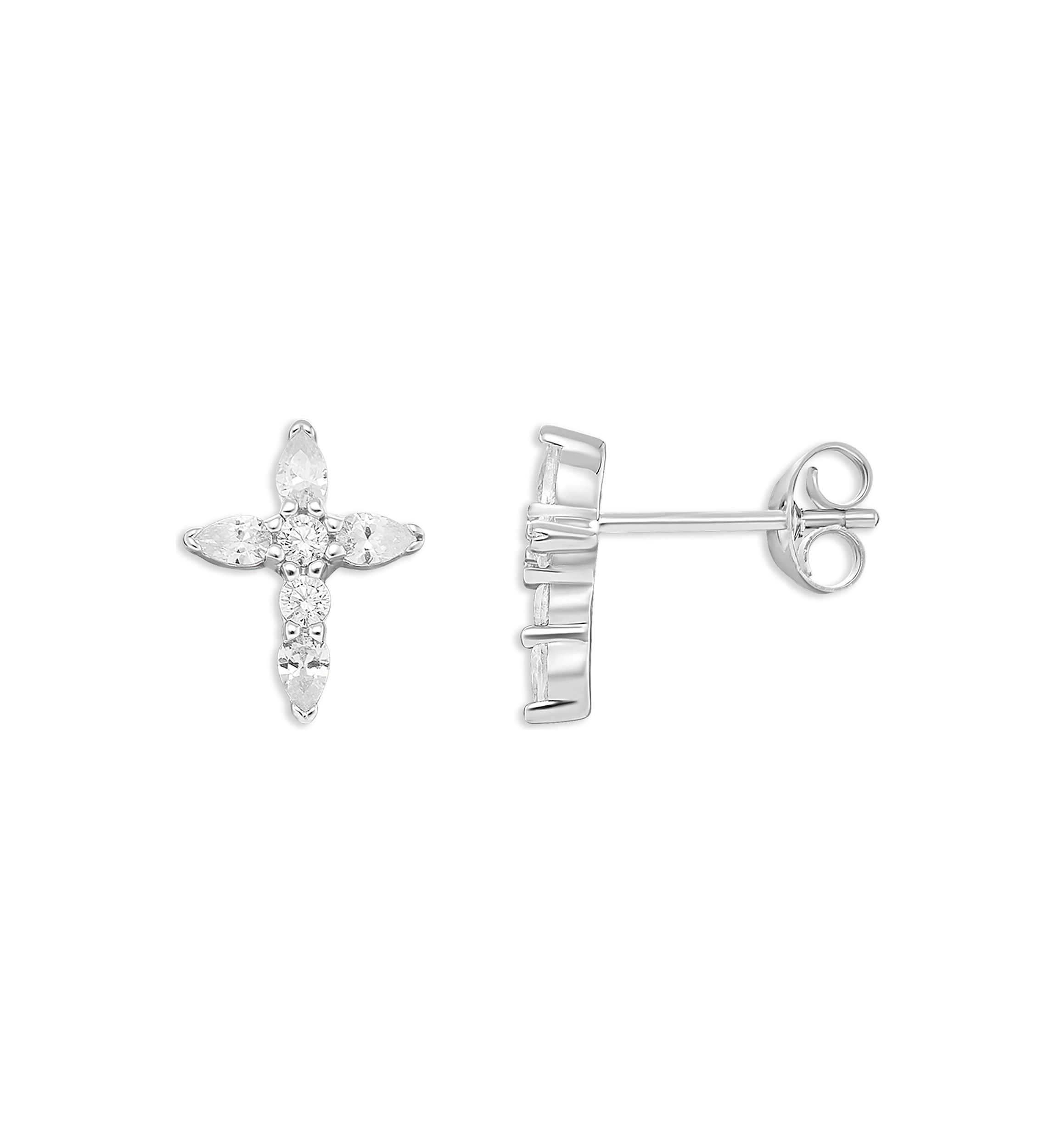 Sterling Silver Cubic Zirconia Cross Stud Earrings