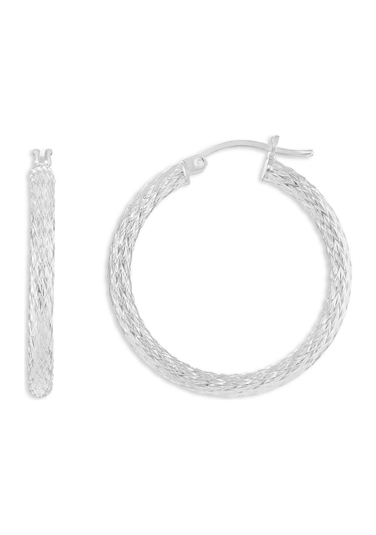 Sterling Silver 30 Millimeter Diamond Cut Hoop Earrings