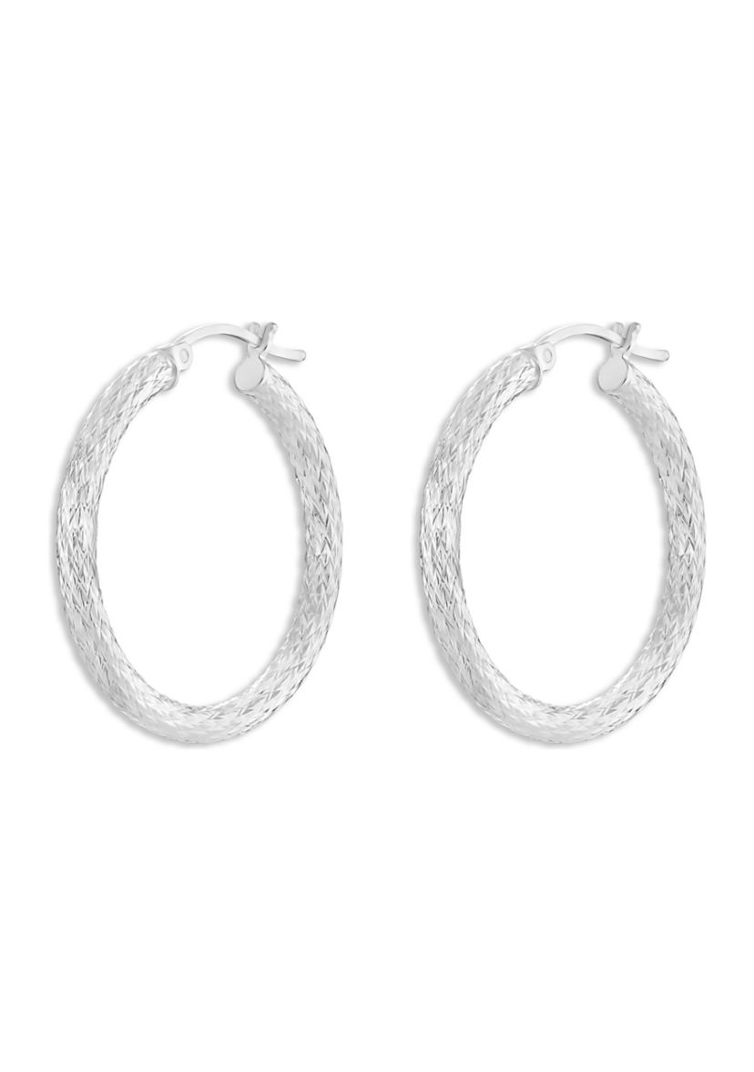 Sterling Silver 30 Millimeter Diamond Cut Hoop Earrings