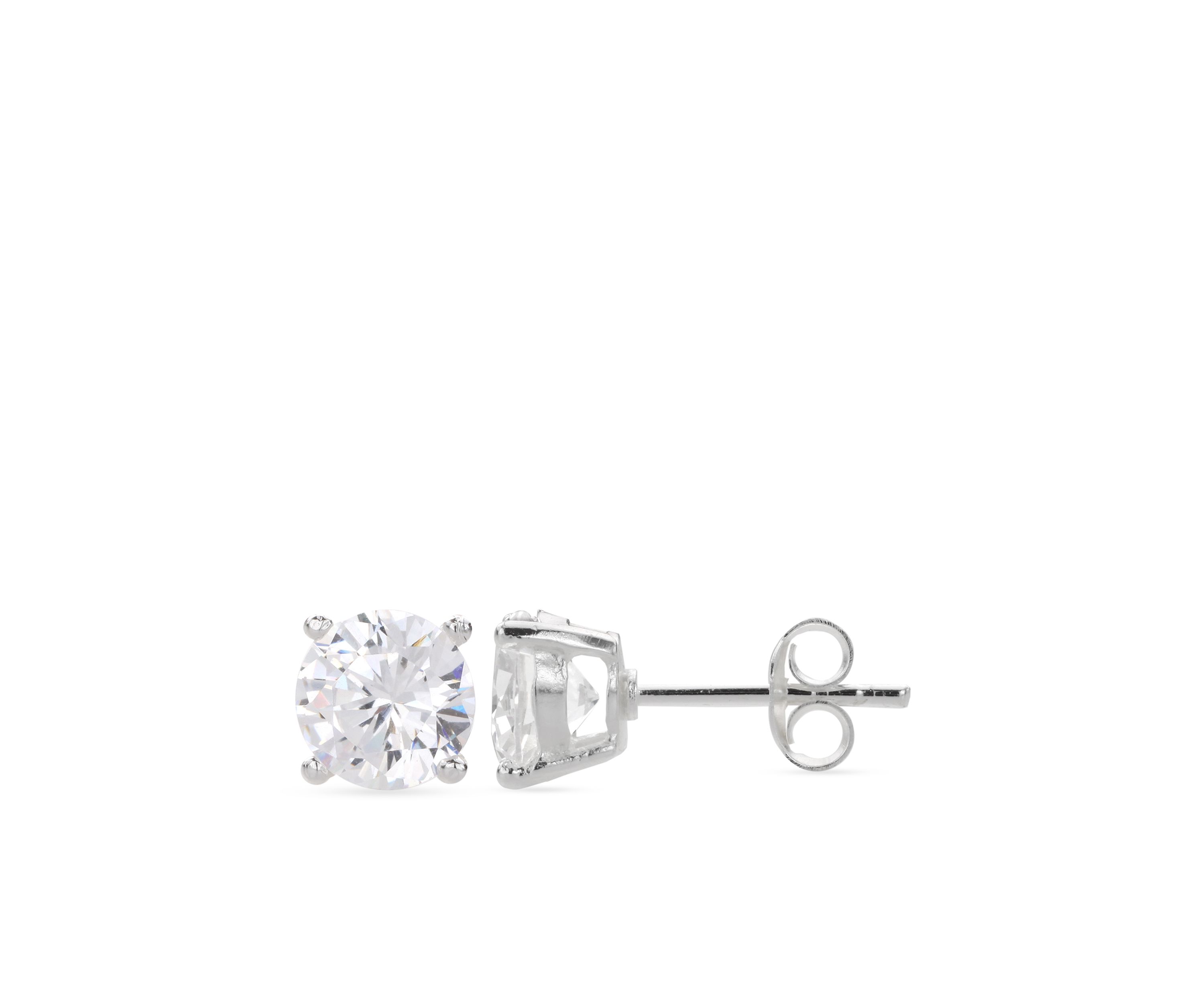 Simply Sterling 7 Millimeter Round Cubic Zirconia Stud Earrings 