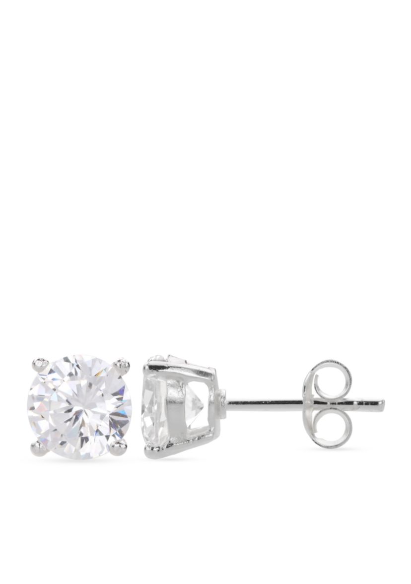Simply Sterling 7 Millimeter Round Cubic Zirconia Stud Earrings 