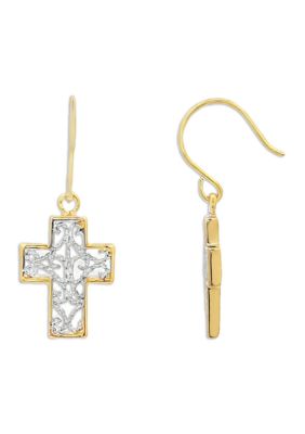 Belk Silverworks Two Tone Filigree Cross Drop Earrings in Sterling Silver