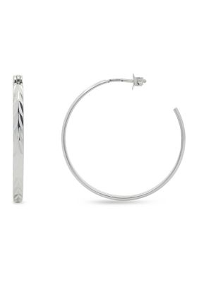Belk Sterling Silver Sterling Silver Polished Diamond Cut C Hoop Earrings