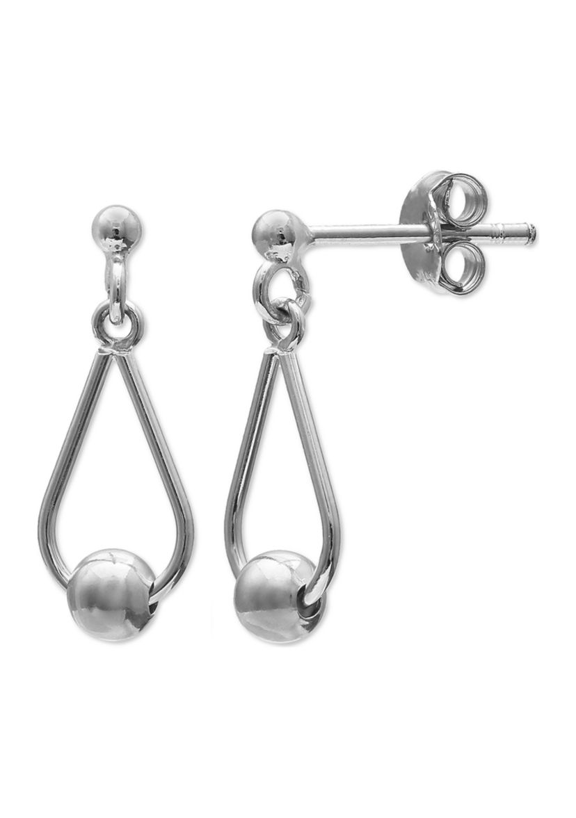 Center Ball Teardrop Earrings in Sterling Silver 