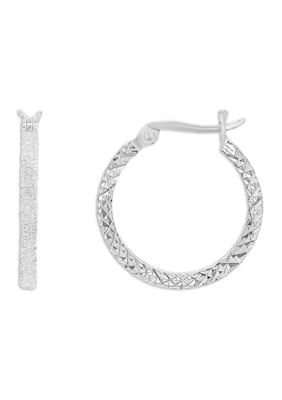 Belk Silverworks Sterling Silver 20mm Diamond Cut Squared Click Top Hoop Earrings