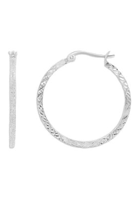 Belk Silverworks Sterling Silver 30mm Diamond Cut Squared Click Top Hoop Earrings