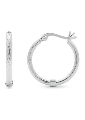 Belk Sterling Silver Sterling Silver Dual Texture Polished Diamond Cut Hoop Earrings