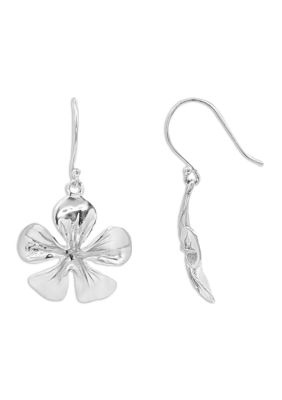 Belk Sterling Silver Polished Flower Drop Earrings in Sterling Silver