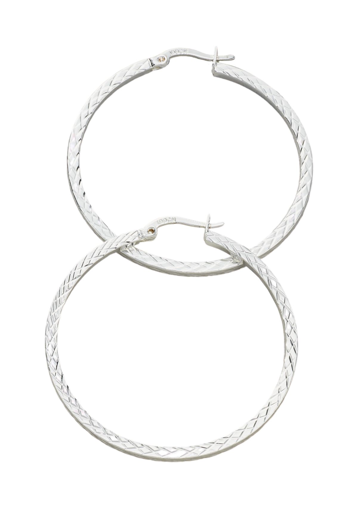 Diamond-Cut Silver-Tone Click Top Hoop Earrings