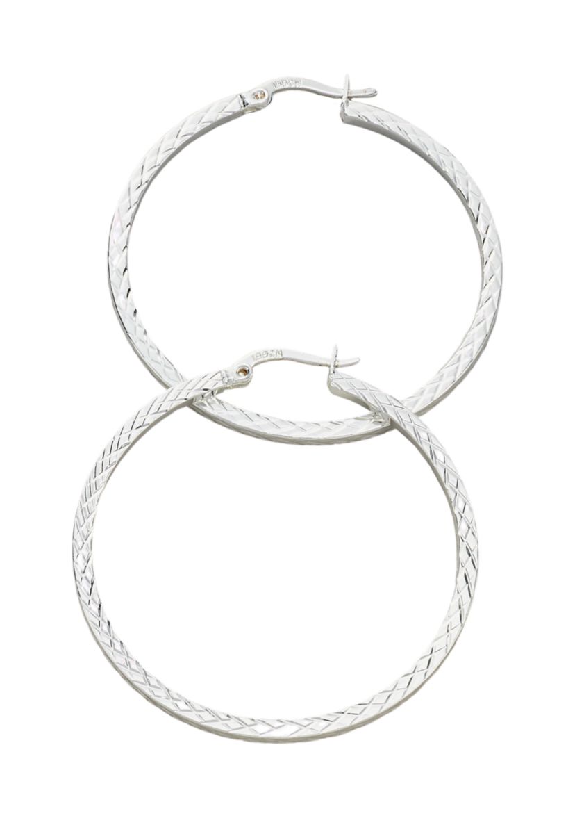 Diamond-Cut Silver-Tone Click Top Hoop Earrings