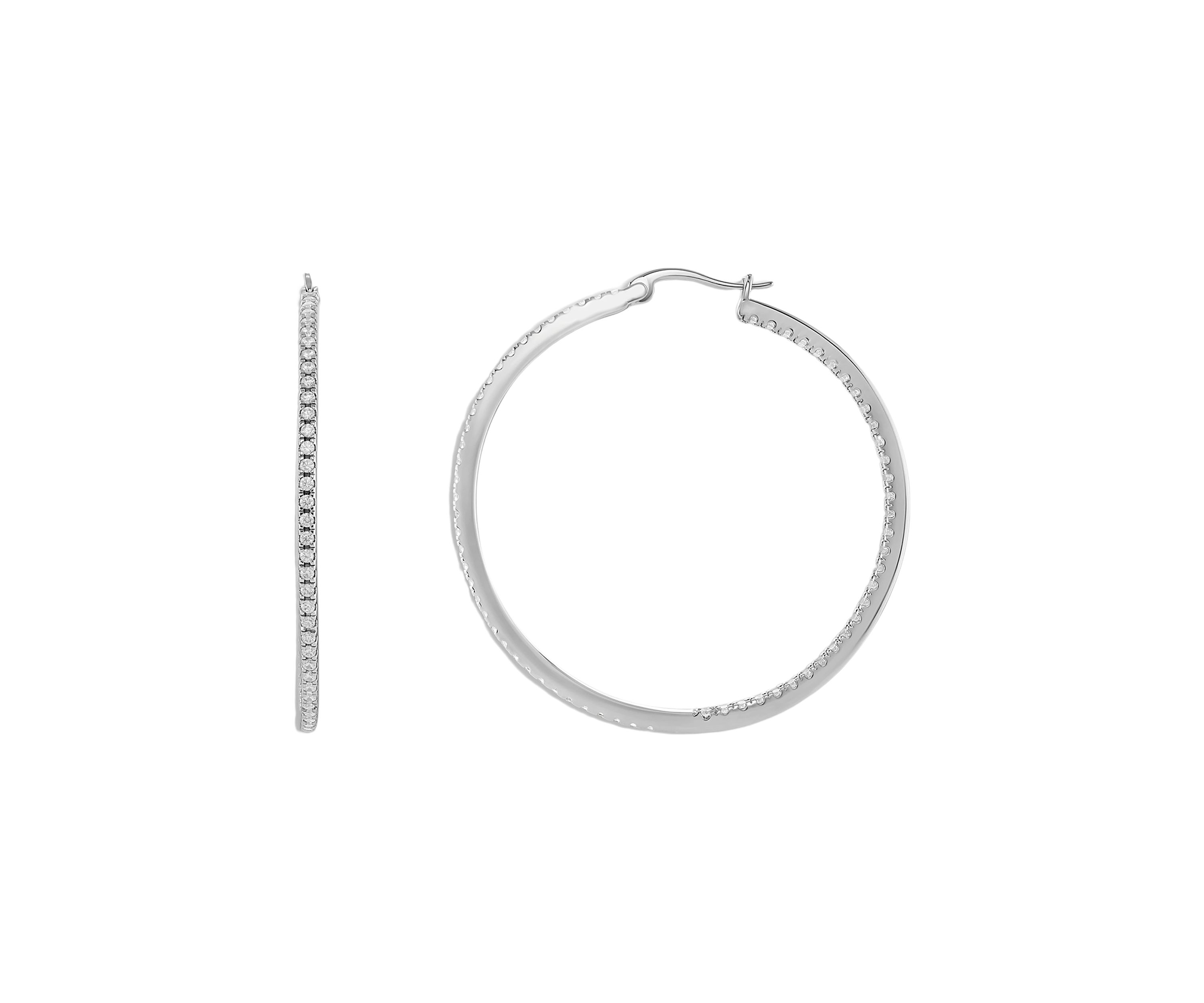 Silver Plated In and Out Pavé Cubic Zirconia Hoop Earrings