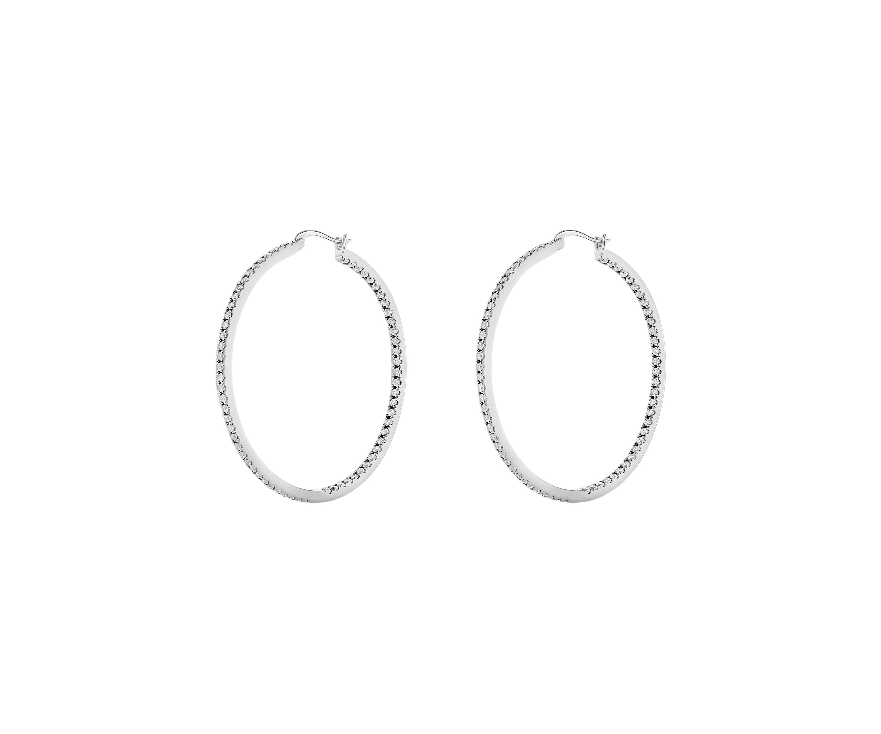 Silver Plated In and Out Pavé Cubic Zirconia Hoop Earrings