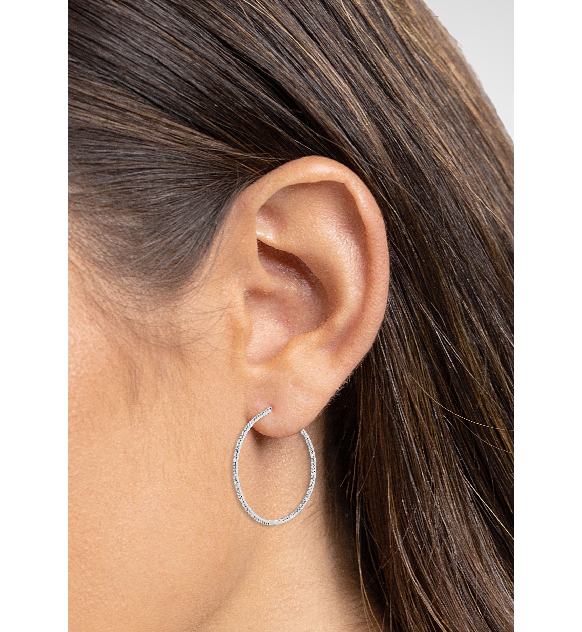 Silver Plated In and Out Pavé Cubic Zirconia 60 Millimeter Hoop Earrings