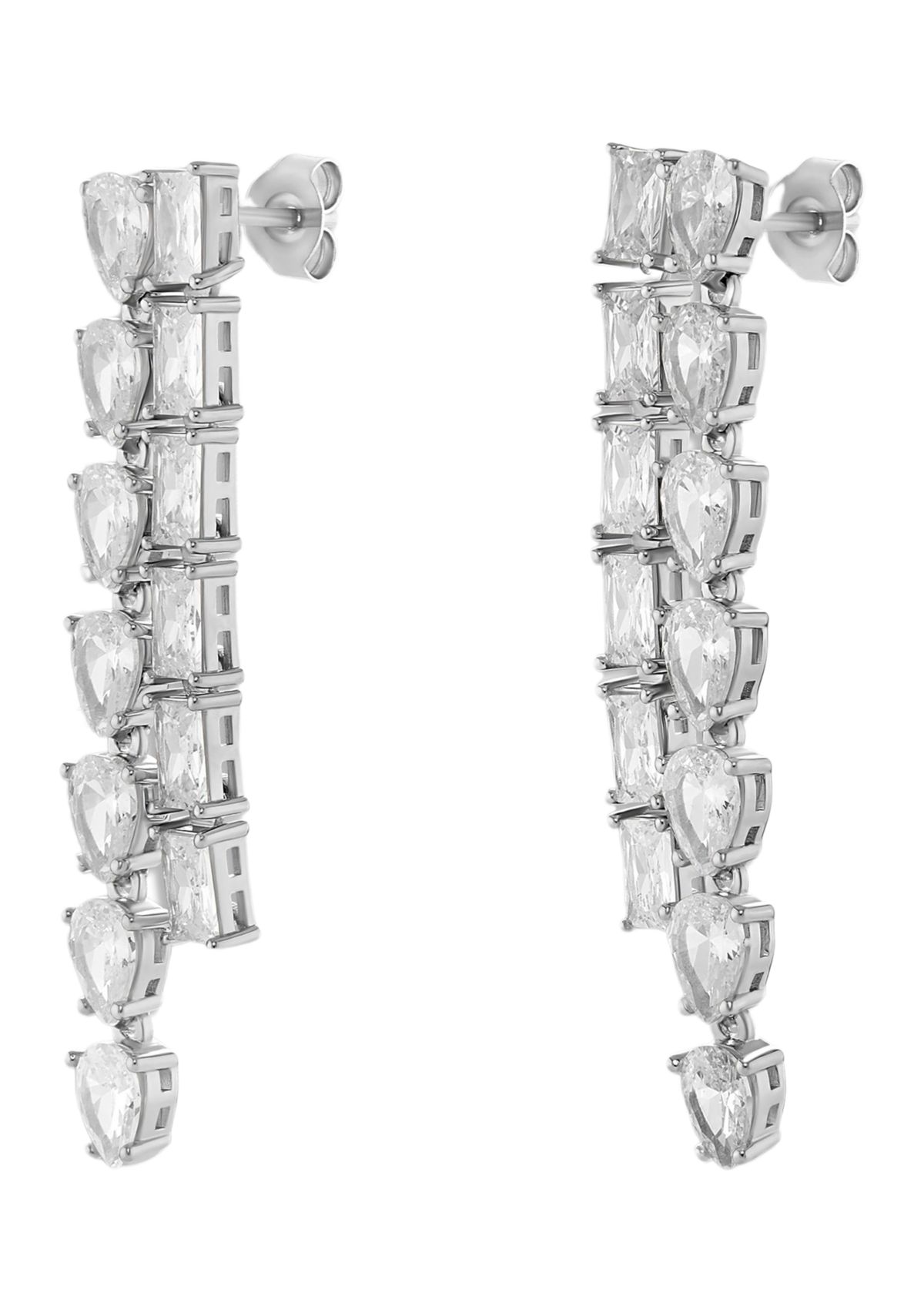Silver Plated Pear Square Cubic Zirconia Strand Drop Earrings