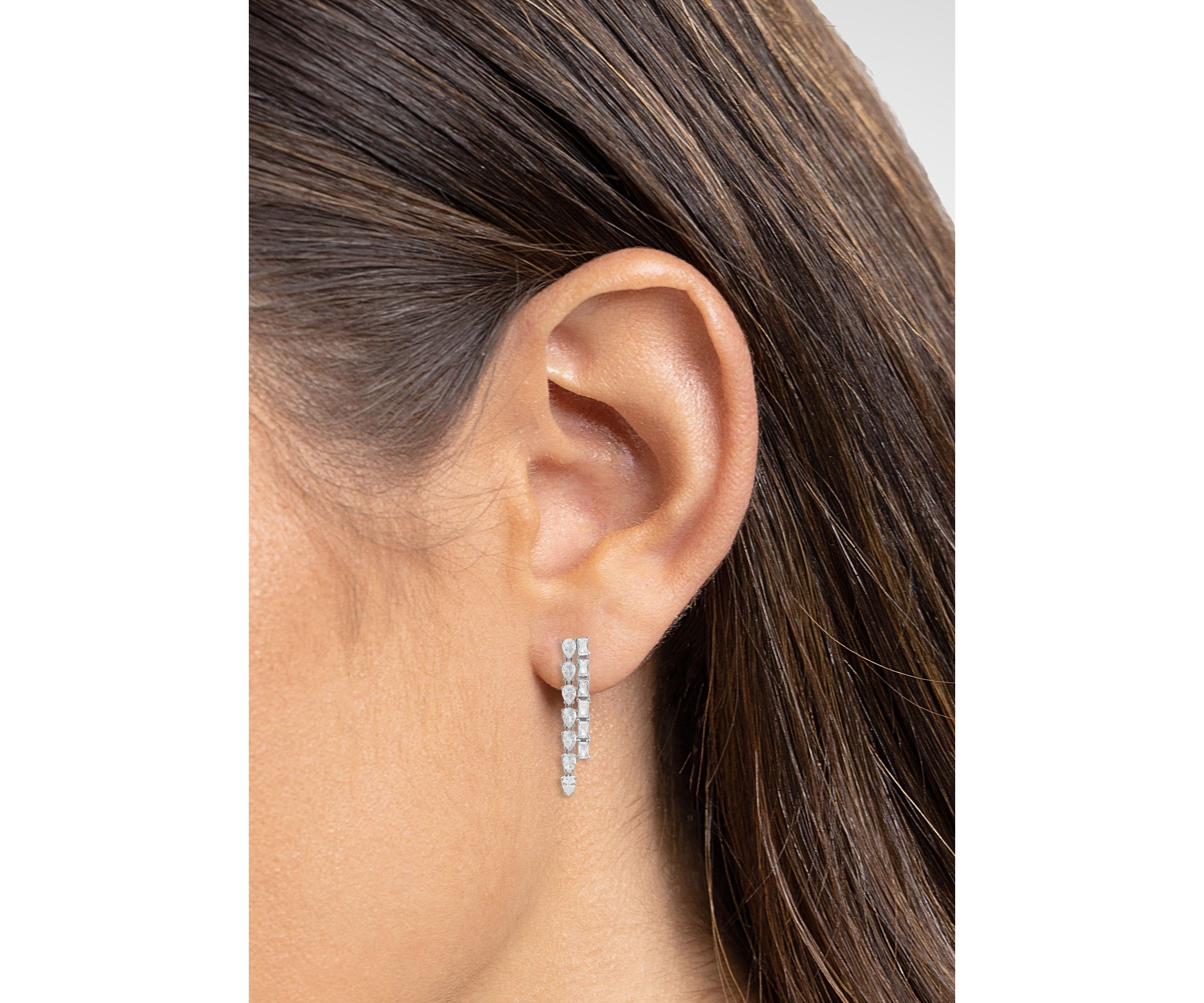 Silver Plated Pear Square Cubic Zirconia Strand Drop Earrings