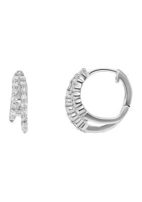 Belk Silverworks Silver Plated Pavé Cubic Zirconia Double Huggie Earrings