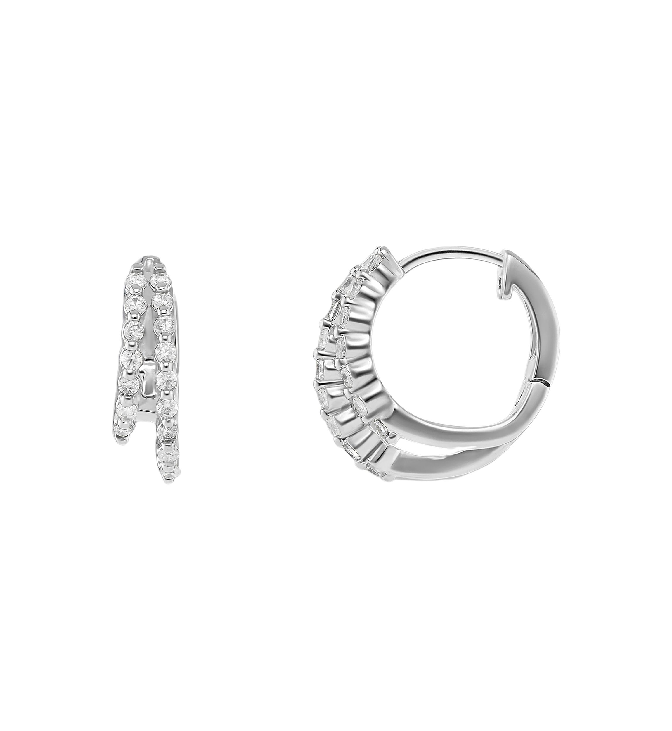  Silver Plated Pavé Cubic Zirconia Double Huggie Earrings