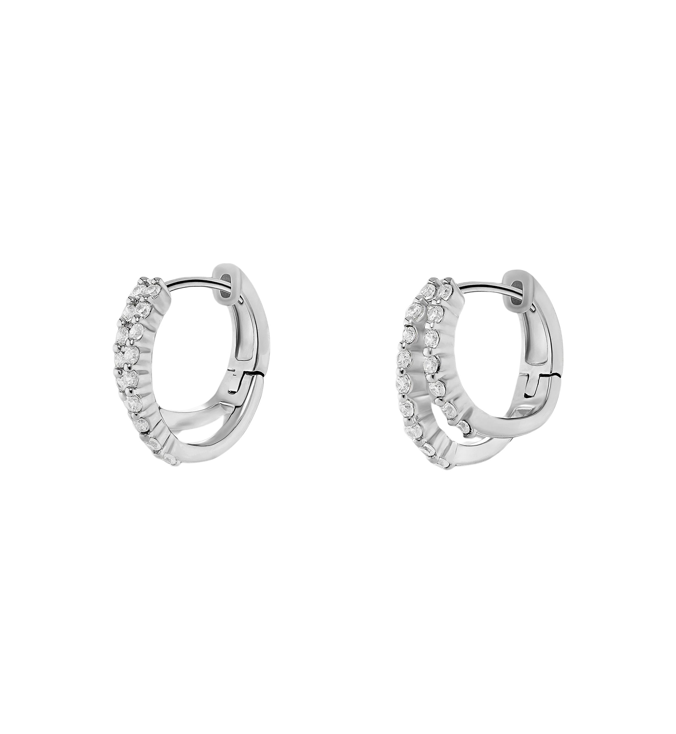  Silver Plated Pavé Cubic Zirconia Double Huggie Earrings