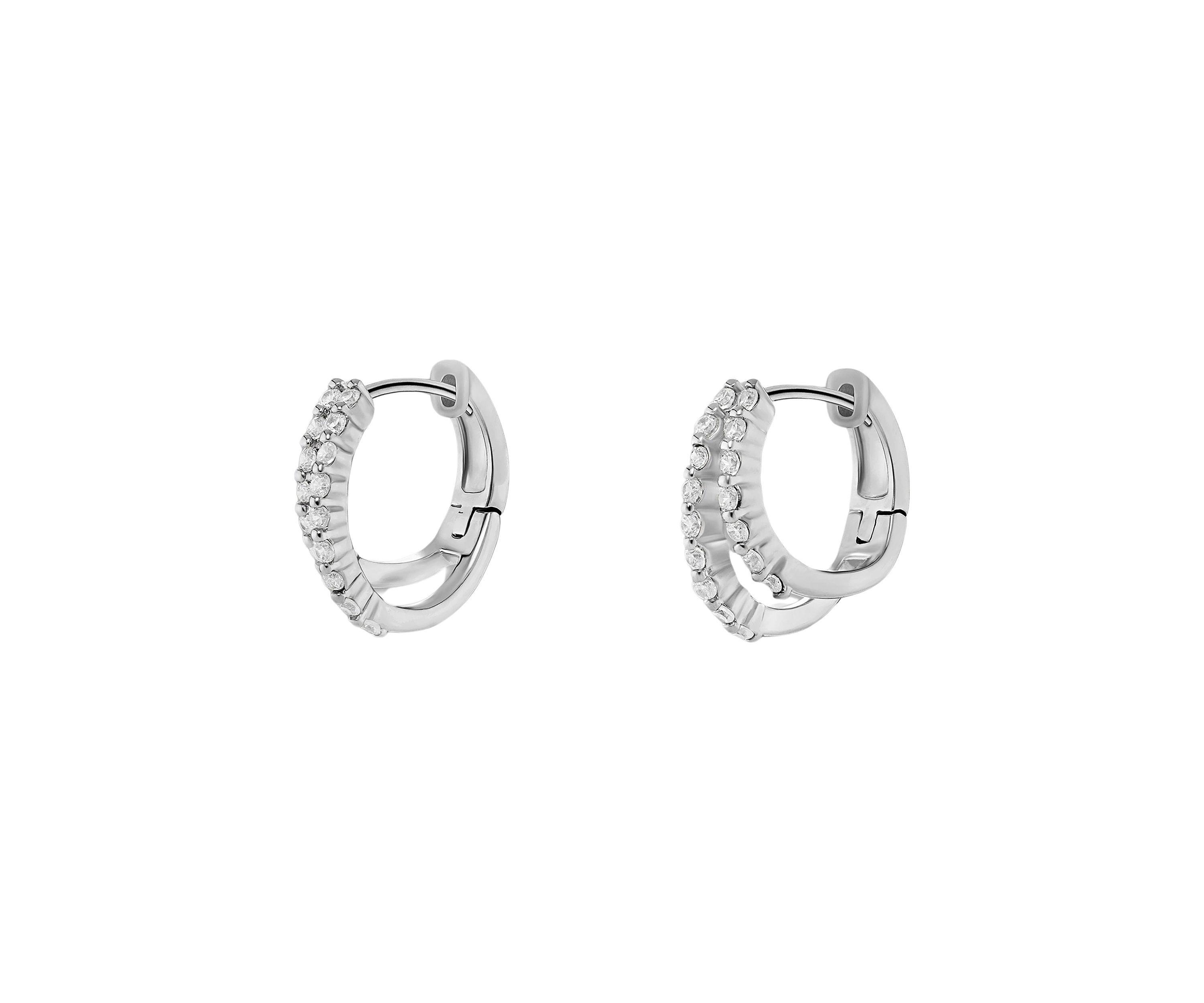  Silver Plated Pavé Cubic Zirconia Double Huggie Earrings