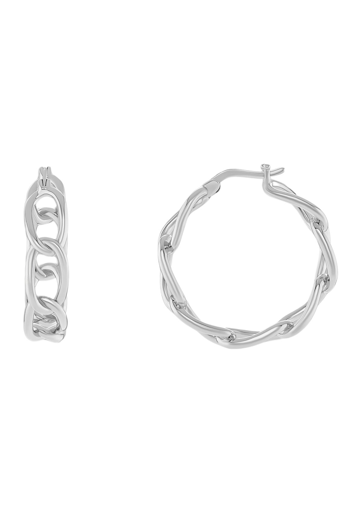 Plated 30 Millimeter Polished Chain Link Hoop Earrings