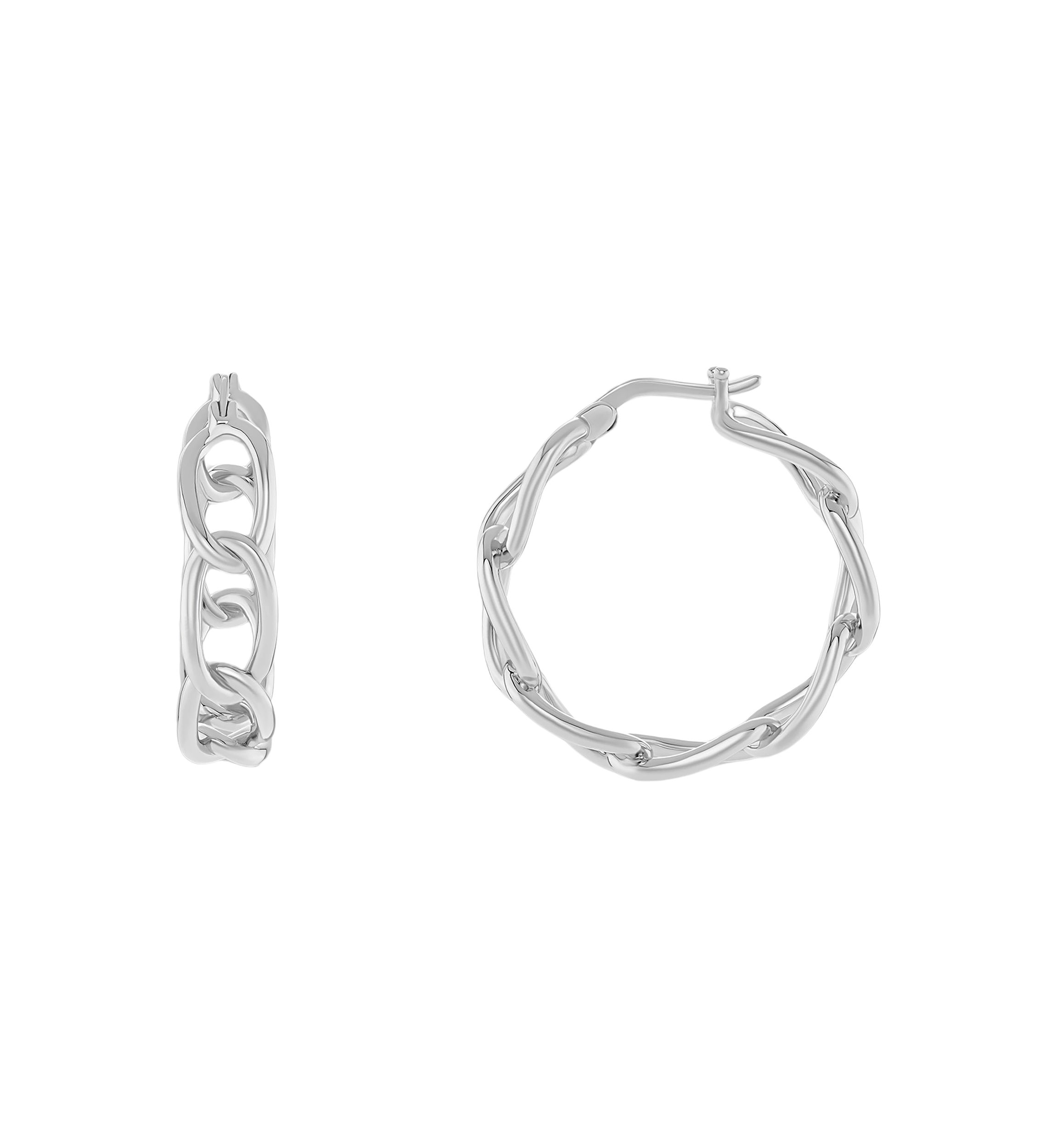 Plated 30 Millimeter Polished Chain Link Hoop Earrings