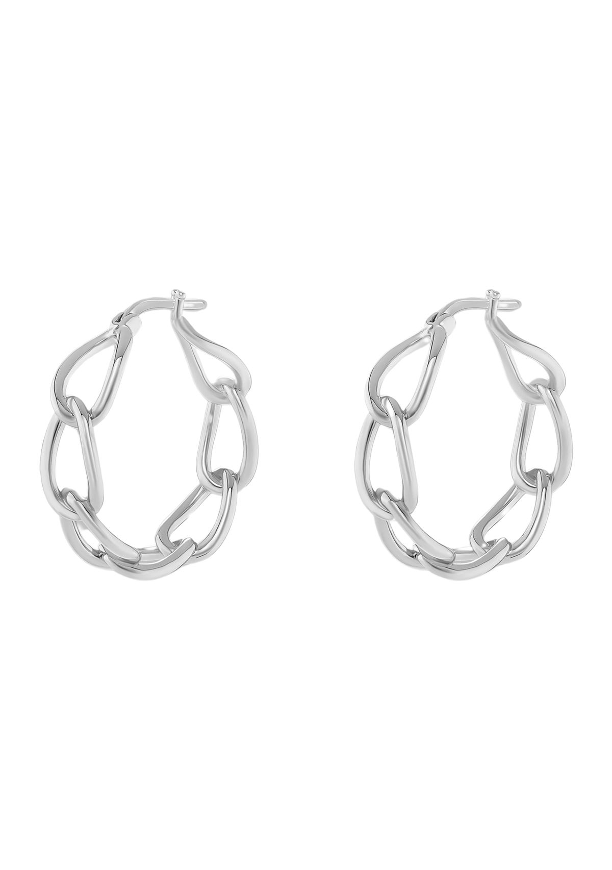 Plated 30 Millimeter Polished Chain Link Hoop Earrings