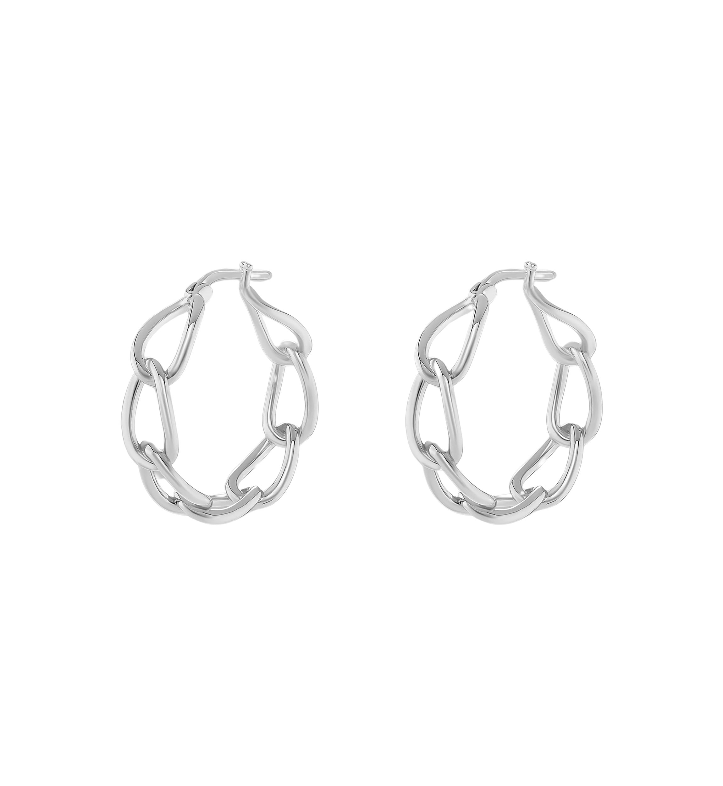 Plated 30 Millimeter Polished Chain Link Hoop Earrings