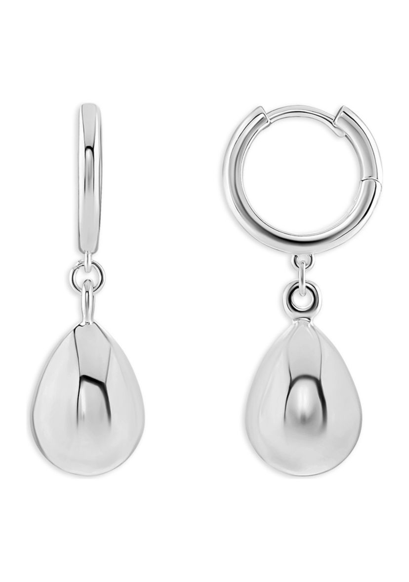 Plated Polished Hoop with Teardrop Earrings