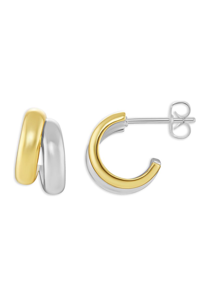 Plated Two Tone Polished Double C Hoop Earrings