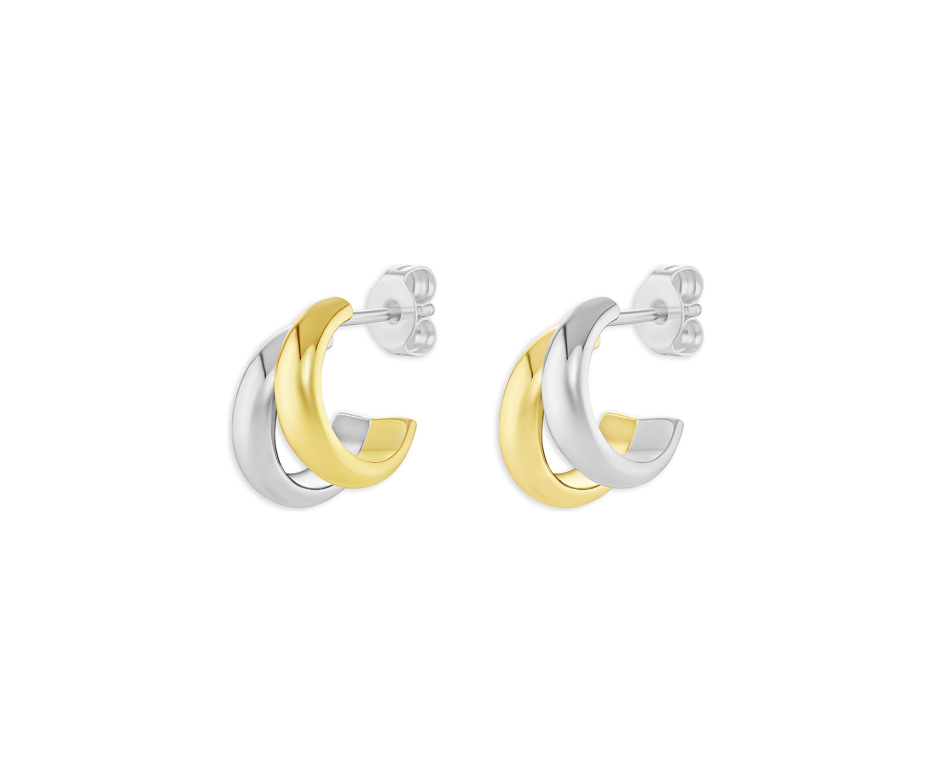 Plated Two Tone Polished Double C Hoop Earrings