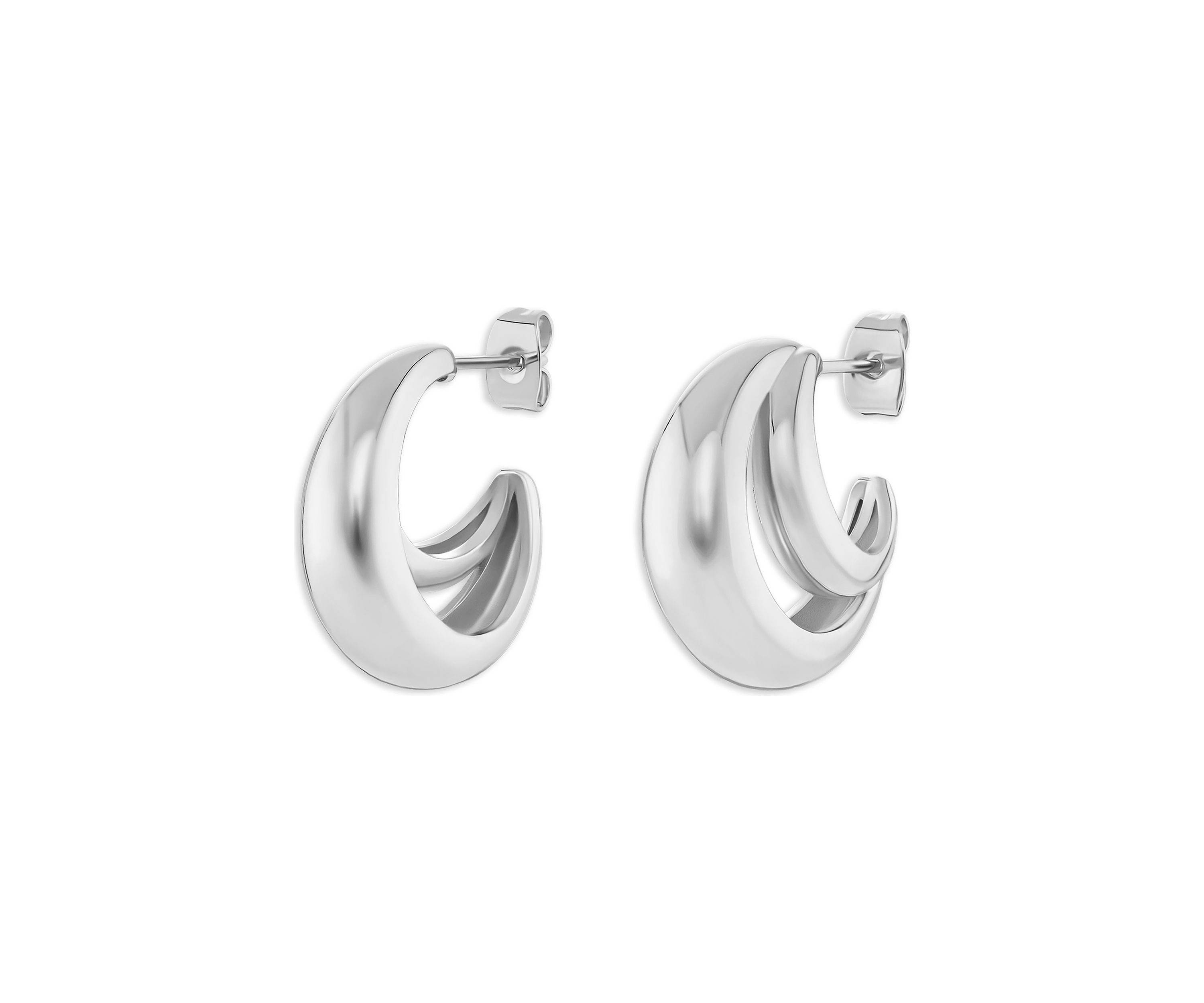 Plated Double Graduated C-Hoop Earrings