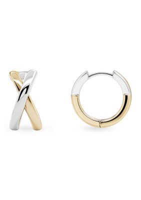 Belk Silverworks Fine Plated Polished Crossover Clicktop Huggie Earrings