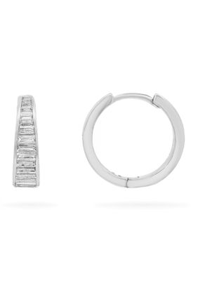 Belk Silverworks Fine Plated Baguette Cubic Zirconia Huggie Earrings