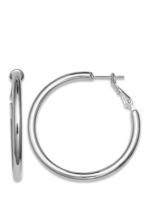  Fine Silver Plated Polished Hoop Paddle Back Earrings