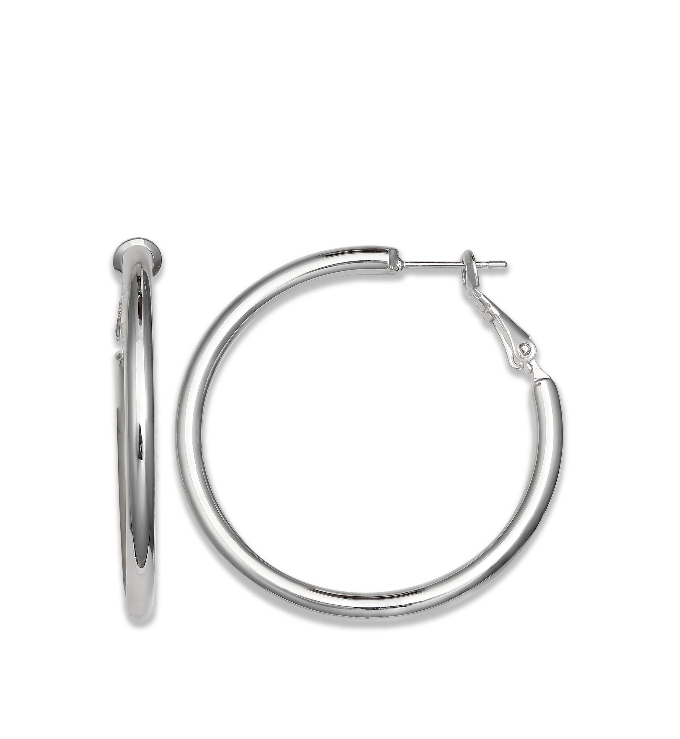  Silver Plated Polished Hoop Paddle Back Earrings