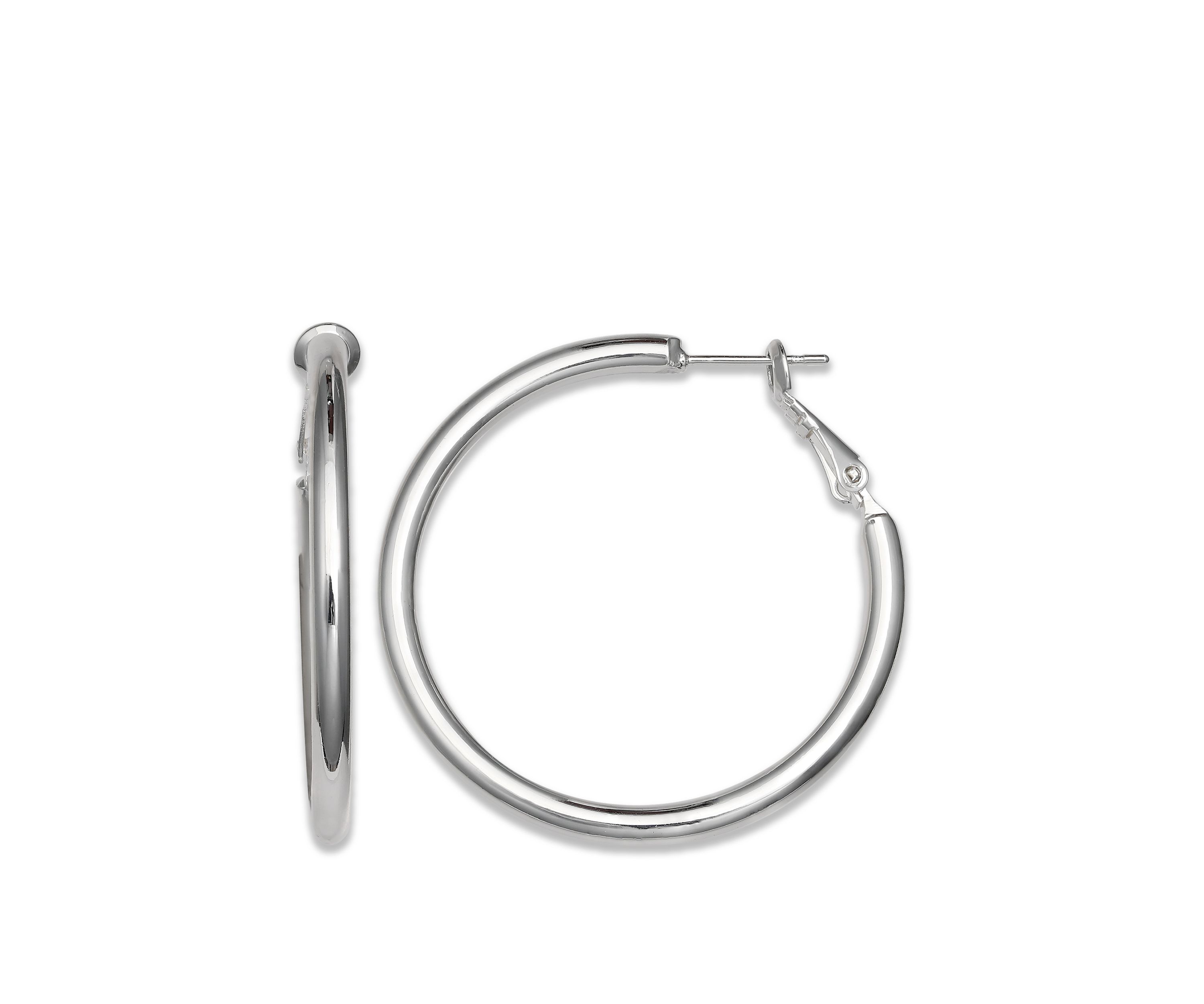  Silver Plated Polished Hoop Paddle Back Earrings