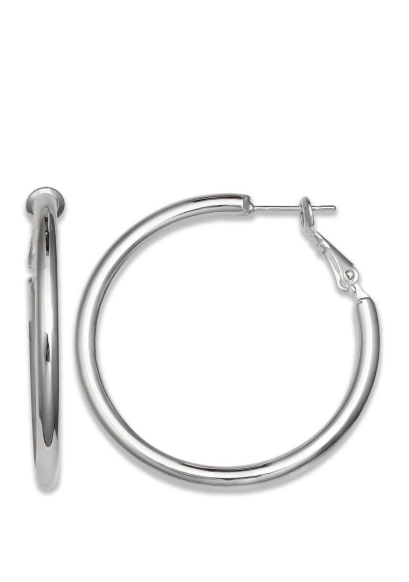  Silver Plated Polished Hoop Paddle Back Earrings